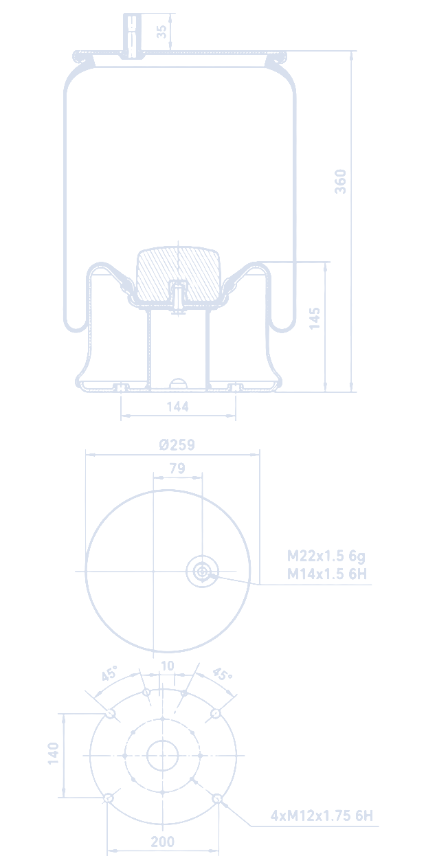 HANN H01.813.C complete air spring — dimensioned technical drawing